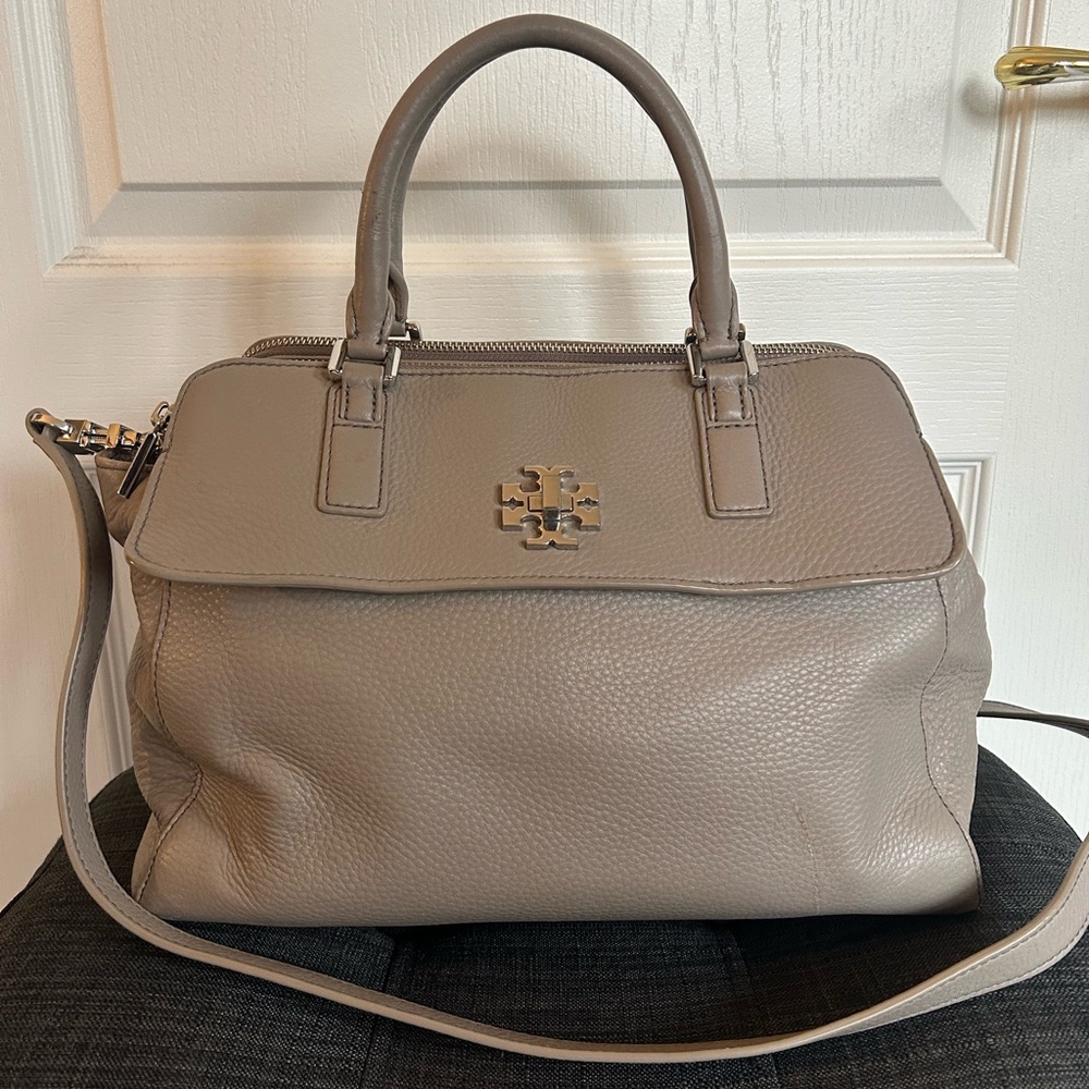 Tory Burch French Gray Pebbled Leather Handbag